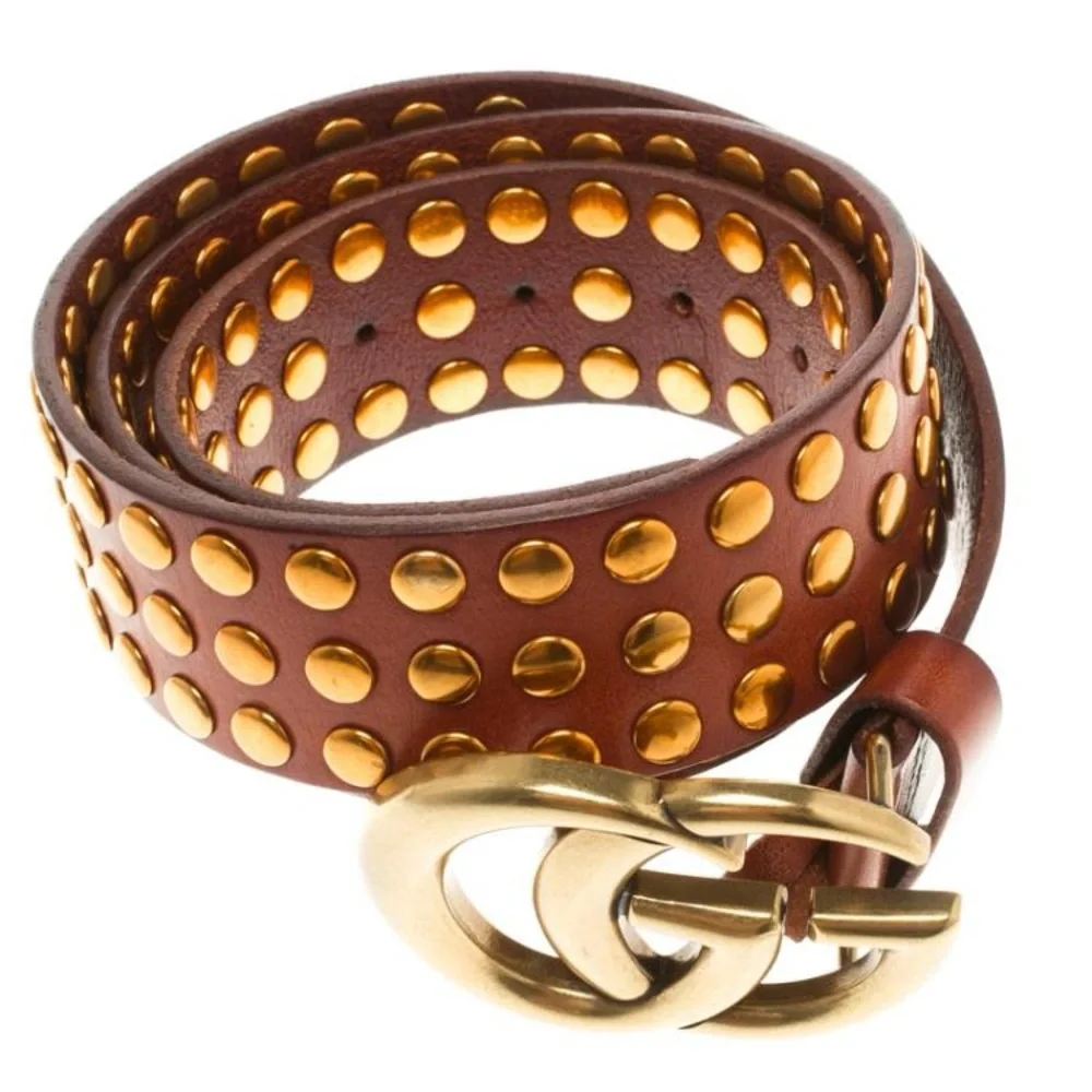 RARE GUCCI MARMONT GG LOGO RED LEATHER STUDDED BELT - Picture 3 of 11